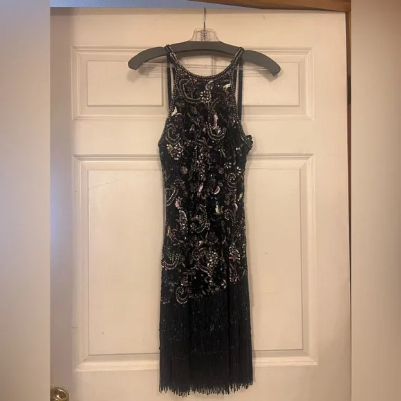 homecoming dresses fringe Sherri Hill Halter Beaded Fringe Homecoming Dress 56417